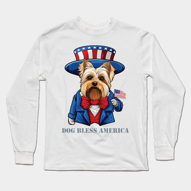 Funny 4th of July Biewer Terrier Dog Bless America Long Sleeve T-Shirt by whyitsme